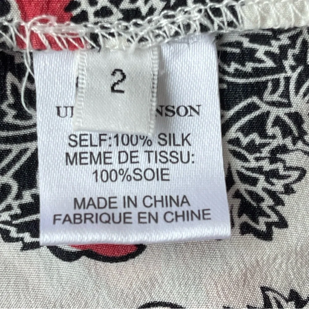 ULLA JOHNSON 100% Silk Printed Tie‎ Neck Peasant Blouse Red Black Cream Size 2